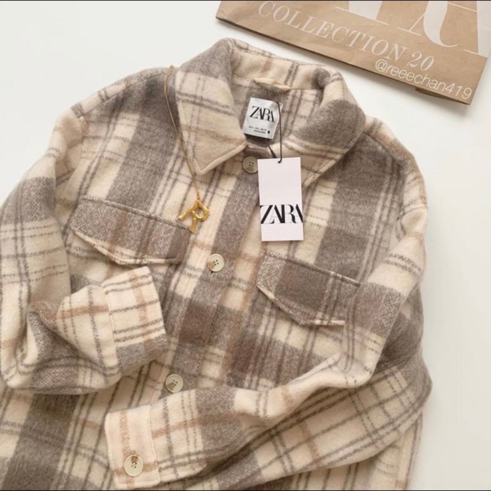 ZARA Plaid beige oversized shacket